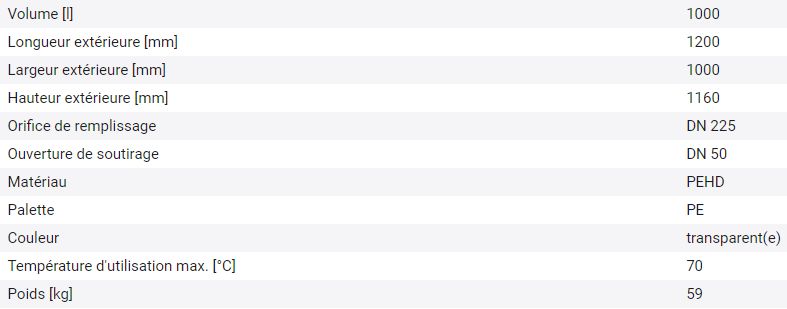 Cuve reconditionnée Recobulk IBC 266180w - 1000L - Palette PE - Ouverture DN 225_4