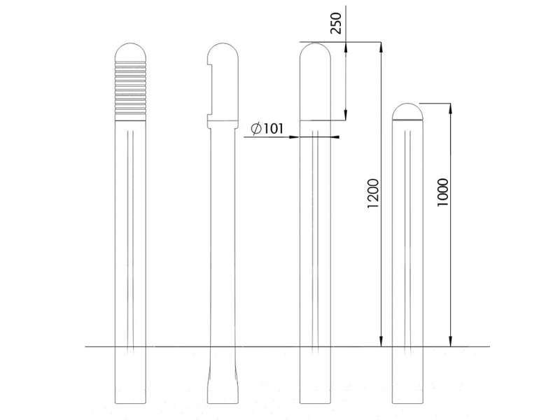 Pot5000 - potelets fixes - Urban'nt - hauteur hors sol 1000mm - section étoile à trois branches en fonte GS_4
