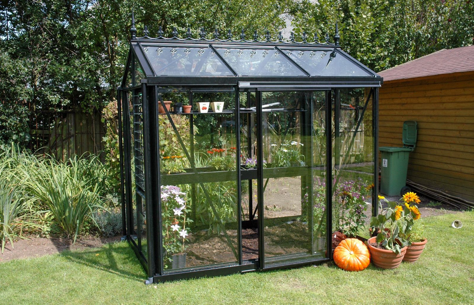 Serre en verre compacte et très lumineuse pour les jardins et terrasses - Disponible en aluminium naturel, noir ou vert - Helios Urban_4