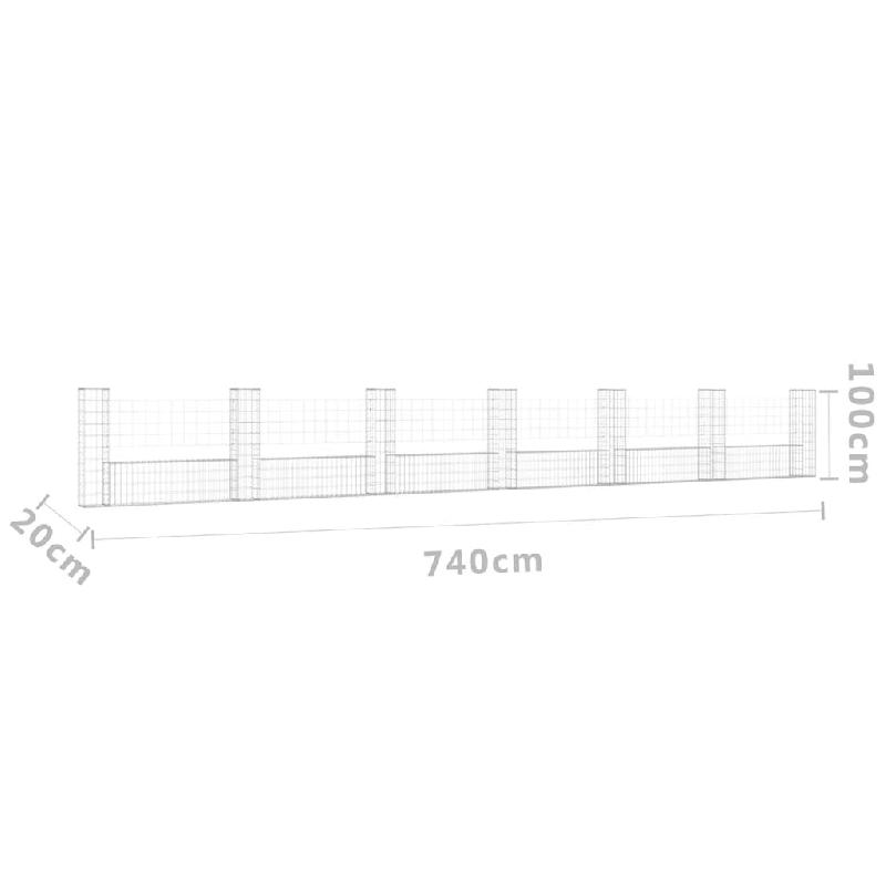 Vidaxl panier de gabion en forme de u avec 7 poteaux fer 740x20x100 cm 151280_4