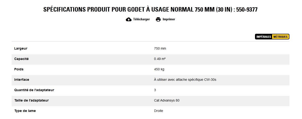 550-9377 godet d'excavation à usage normal - caterpillar finance france - 750 mm (30 in) - poids 450 kg_4