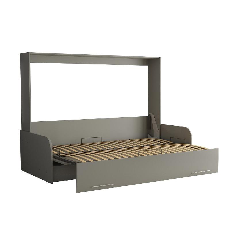 Armoire-lit escamotable VERTIGO SOFA - canapé tissu gris avec accoudoirs mélaminés - couchage 160x200 cm_4