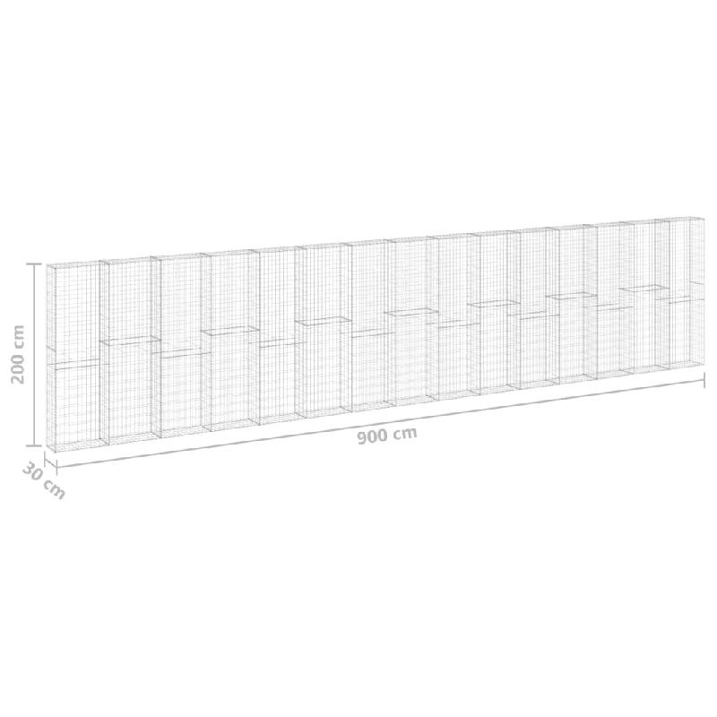Vidaxl mur en gabion avec couvercles acier galvanisé 900x30x200 cm 147819_4