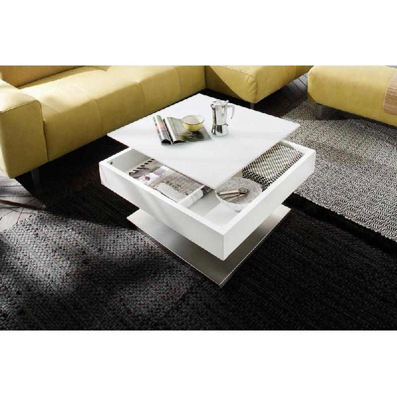 Table basse Marseille laquée blanc mat - Plateau en verre trempé - 75x75 cm - Piétement en acier brossé_4