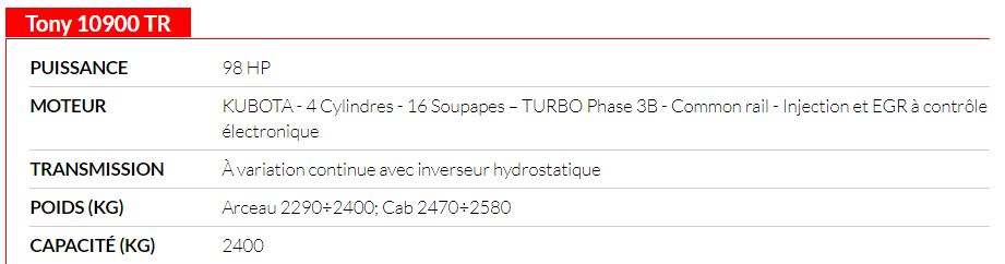 Tony 10900 TR - Tracteur agricole Antonio Carraro - 98 CV, capacité 2400 kg, moteur Kubota 4 cyl. Turbo, transmission continue_4