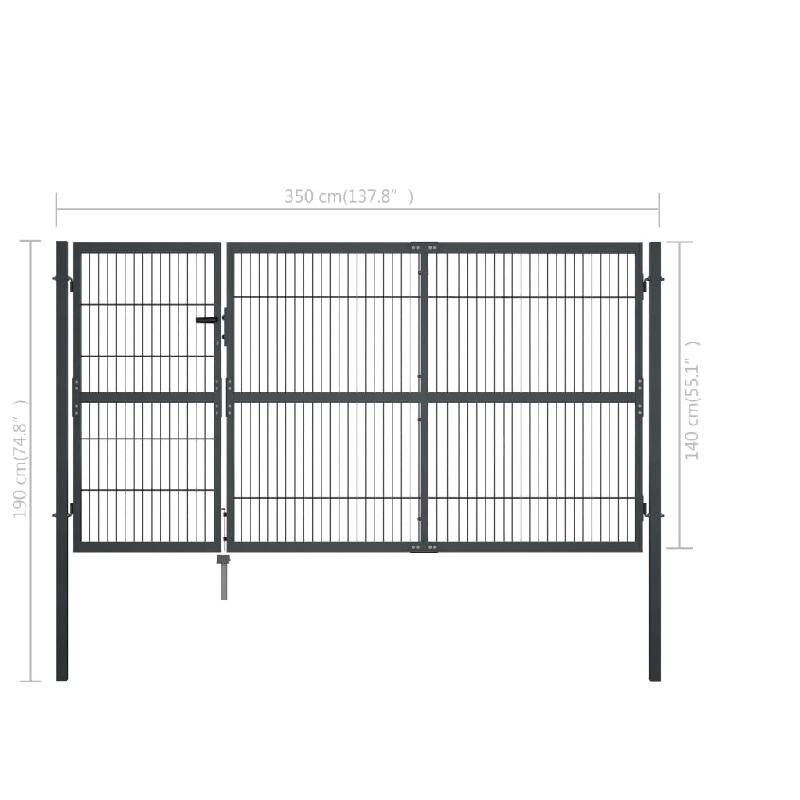 Vidaxl portillon avec poteaux acier 350 x 140 cm anthracite 144401_4
