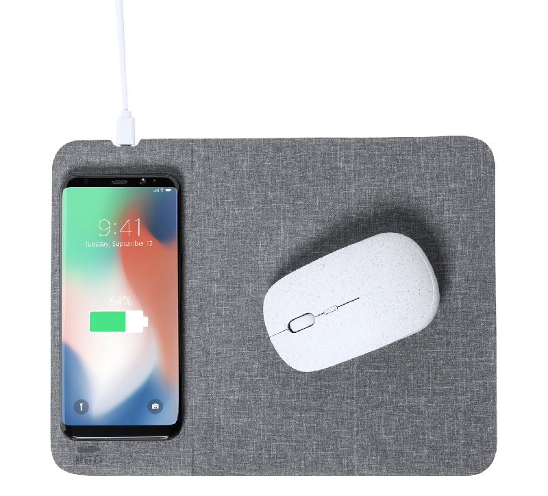 Tapis de souris induction - polyester RPET - chargeur sans fil intégré 10W - support téléphone portable_4