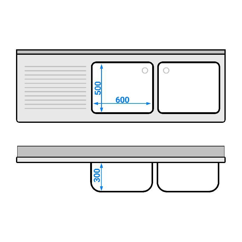 Plonge Inox 2 bacs avec passage lave-vaisselle - P 700 - GGM -_4