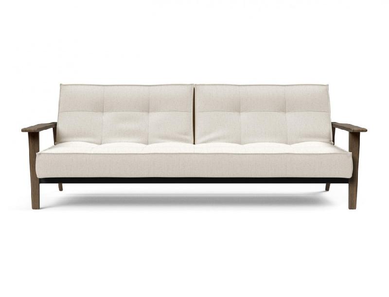 Canapé-lit design Innovation Living Splitback Frej - Convertible 115x210 cm - Chêne fumé et tissu bouclé Off White_4