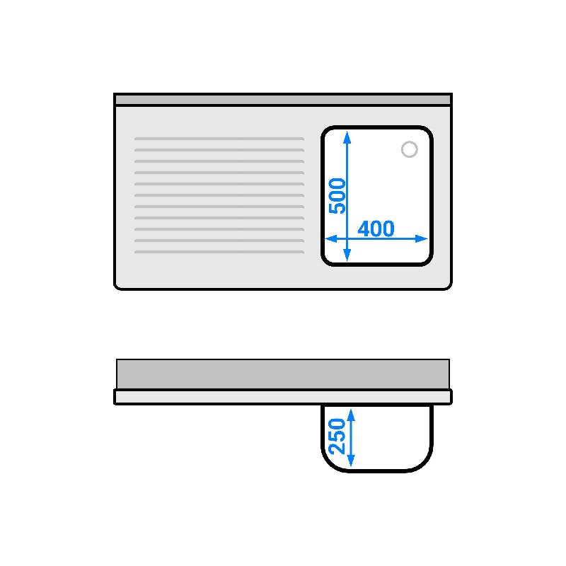Plonge Inox 1 bac sur placard avec passage lave-vaisselle - P 700 - GGM - 1200 mm bac à droite_4
