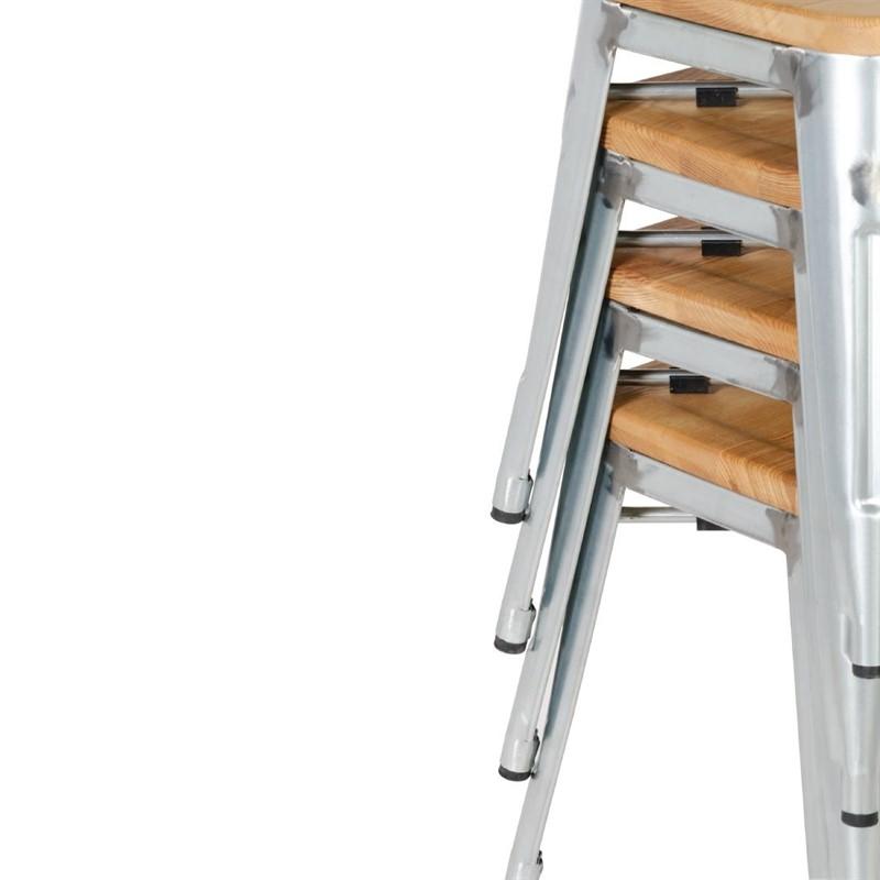 Tabourets bistro bas en acier avec assise en bois (lot de 4) | Bolero - GM634_4