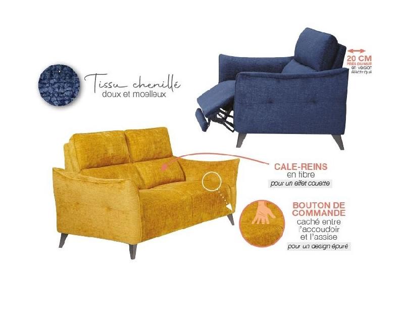 Canapé contemporain avec tissu 100% polyester et coloris bleu nuit