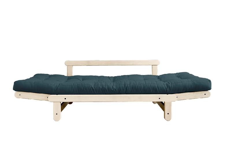 Banquette méridienne futon BEAT - pin naturel, tissu bleu pétrole - couchage 75x200 cm_4