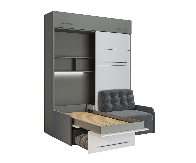 Duo Sofa - Armoire lit escamotable avec canapé gris - 2 x 90/200 - Structure grise et façade blanche_4