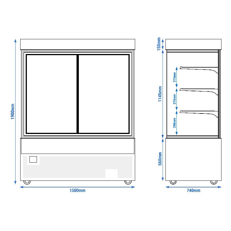 Vitrine réfrigérée 1500 mm - 1400L - double vitrage avec 3 étagères | KTG157W_4