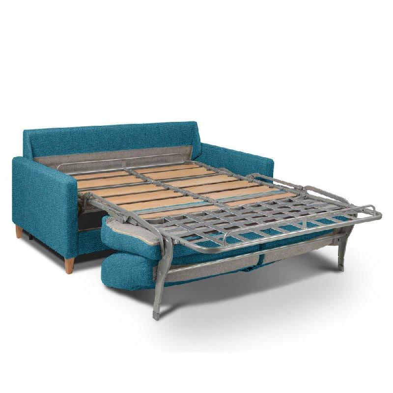 Canapé convertible OGGETTO - Matelas 16 cm - Système express - Sommier à lattes 120 cm - RENATONISI - Tissu tweed bleu turquoise_4