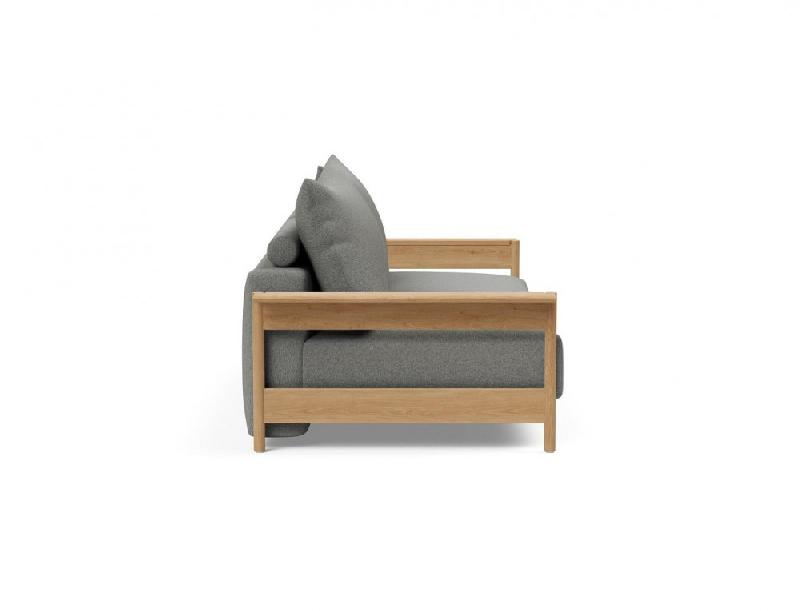 Innovation Living - Canapé design Malloy en chêne - Convertible lit 155x200 cm - Tissu bouclé Ash Grey_4