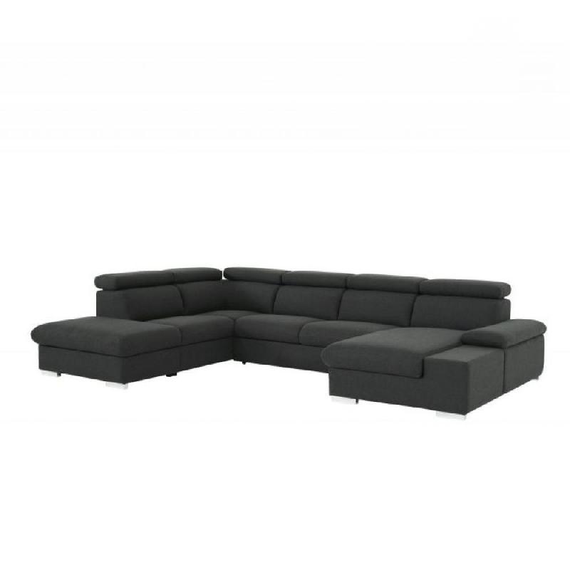 Canapé d'angle convertible panoramique gauche Panama - tissu gris anthracite avec méridienne coffre et lit gigogne 140x200 cm_4