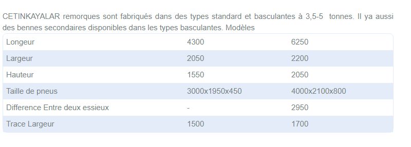 Remorque pour transport agricole, capacité de 3,5 à 5 tonnes