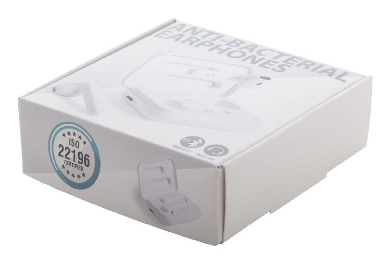 Écouteurs Bluetooth sans fil antibactériens - fonction mains libres - boîtier chargeur plastique - norme ISO 22196_4