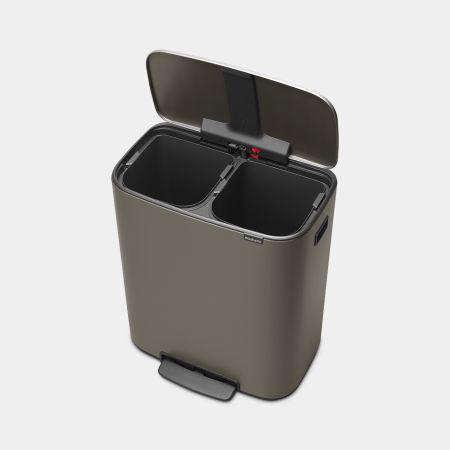 Poubelle à pédale Bo -2 x 30 litres - Platinum pour trier les déchets avec couvercle soft-close et échantillon de sacs inclus_4