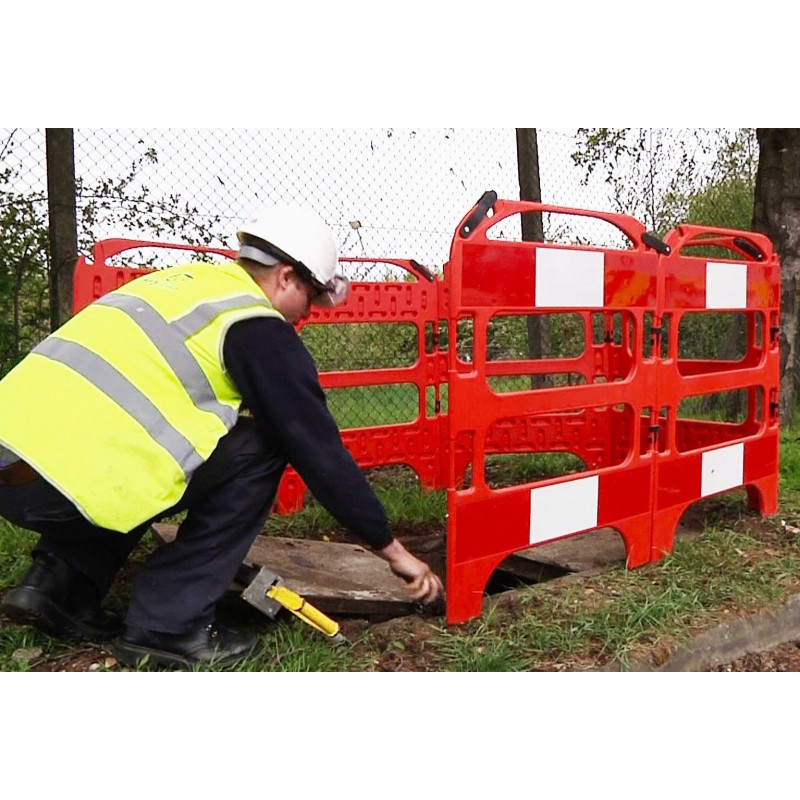 Barrière de chantier rigides pliables 4 pans - panneaux enclenchés 750 mm x 1000 mm - haute visibilité_4