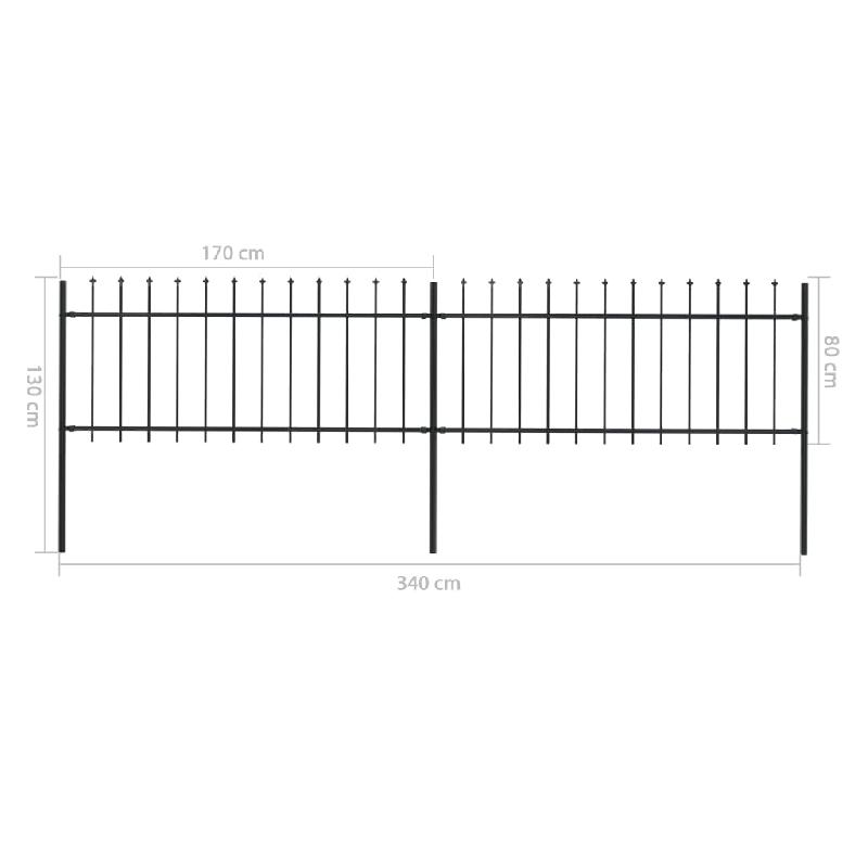 Vidaxl clôture de jardin avec dessus en lance acier 3,4x0,8 m noir 277603_4