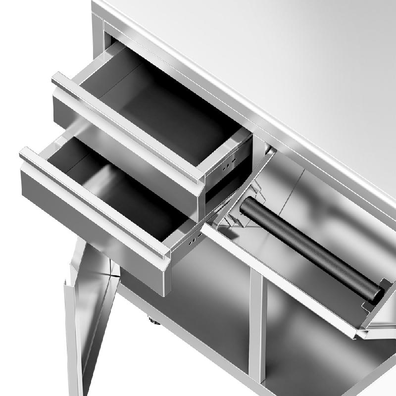Meuble inox pour machine à café - 800 x 600 mm - 2 tiroirs - Bac à marc de café_4