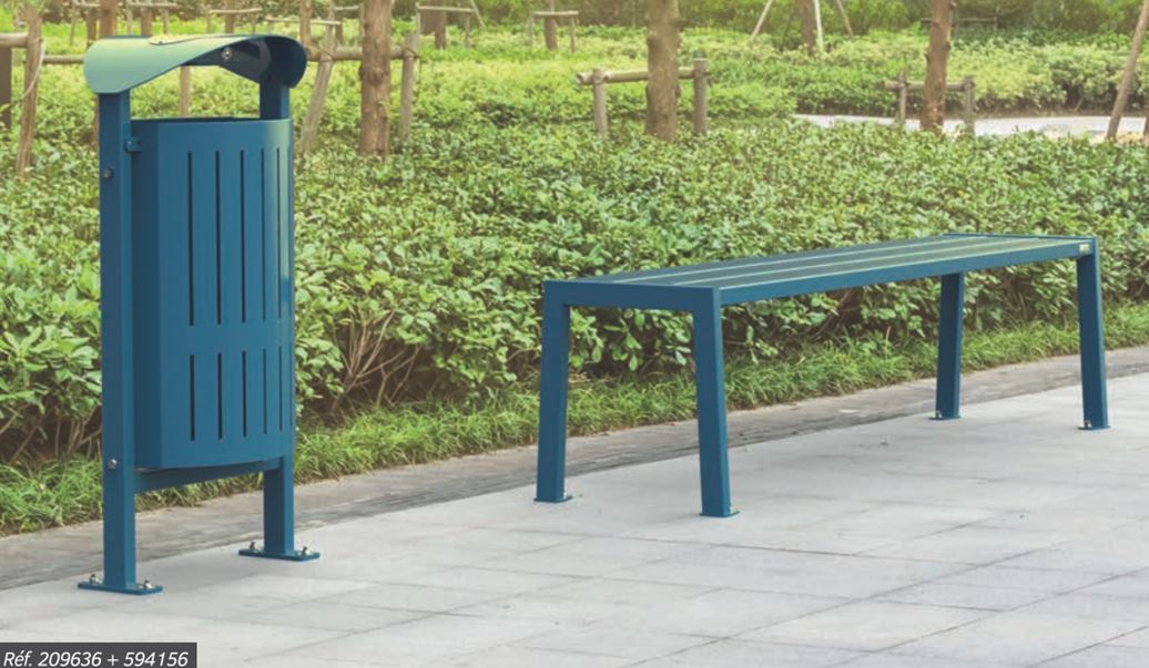 Banquette simple et écologique Silaos - 3 versions : acier et bois, tout acier, ou plastique recyclé - 2 longueurs disponibles_4