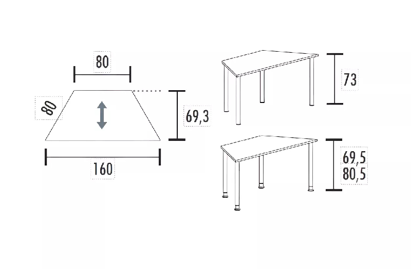 Table polyvalente trapézoïdale hauteur fixe ou réglable en hauteur So Granada_4