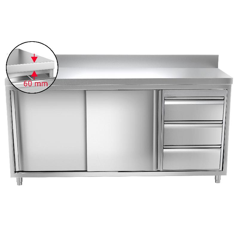 Meuble bas inox adossé P 700 mm avec portes et tiroirs - 1600, A gauche_4