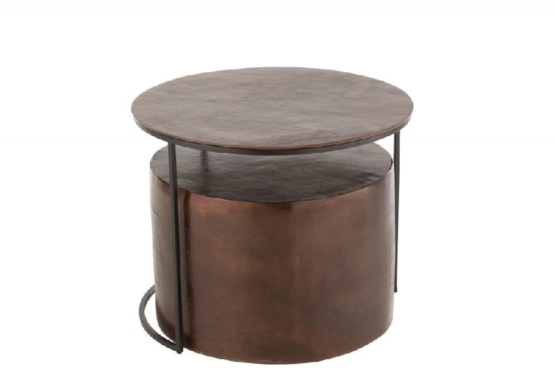Lot de 2 tables gigognes rondes marron - Aluminium et fer - Style rétro antique_4