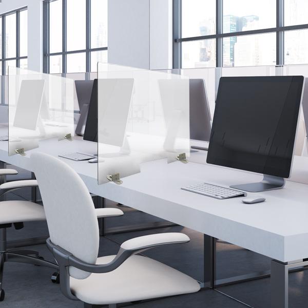 Séparateur de bureau/table transparent H 55 x L 118 cm - Plexiglass 4 mm avec pieds métal - Réf : 490754_4