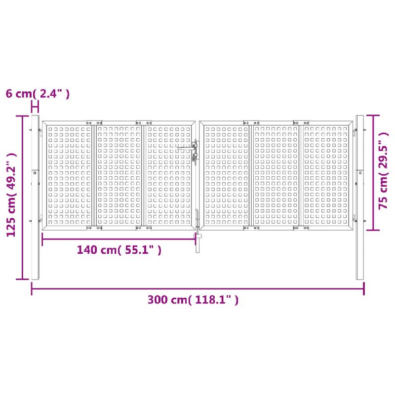Vidaxl portail de jardin anthracite 300 x 125 cm acier 154565_4