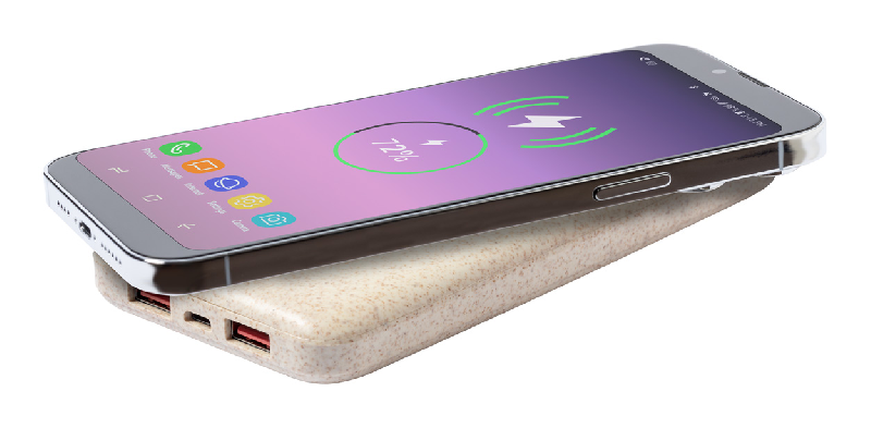 Power bank écologique en paille de blé - 8000 mAh avec chargeur rapide sans fil 10W et ports USB-C_4