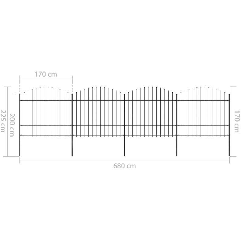 Vidaxl clôture de jardin à dessus en lance acier (1,5-1,75)x6,8 m noir 277742_4