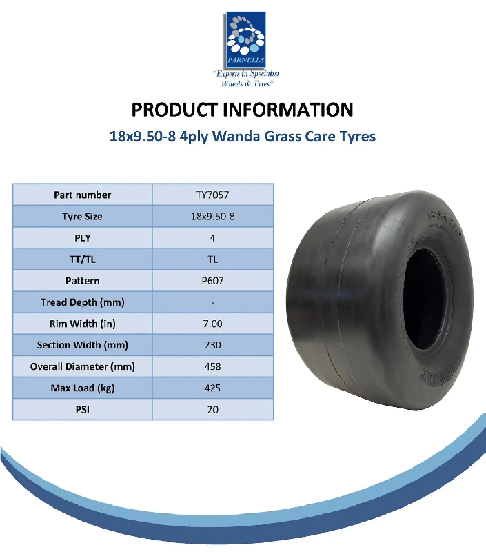 18x9.50-8 Smooth Lawnmower Tyres 4-ply Tubeless P607 Pattern 425kgs (Set of 3)_4