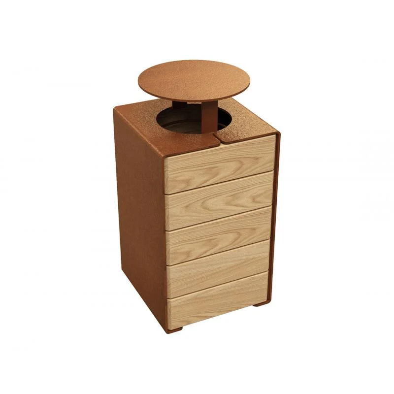 Corbeille ligne KUB en acier et bois_4
