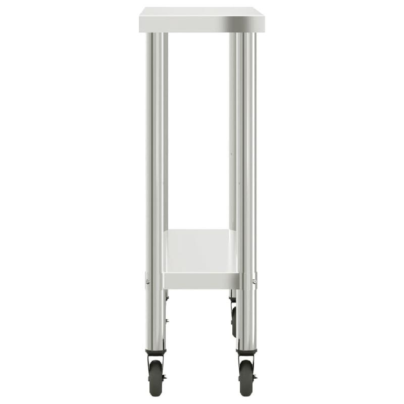 Vidaxl table de travail de cuisine avec roues 110x30x85 cm inox 376461_4