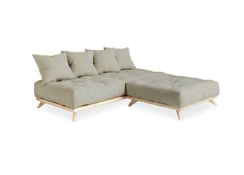 Canapé convertible futon Senza - Pin naturel, tissu lin, couchage 90 x 200 cm - Design minimaliste et modulable_4