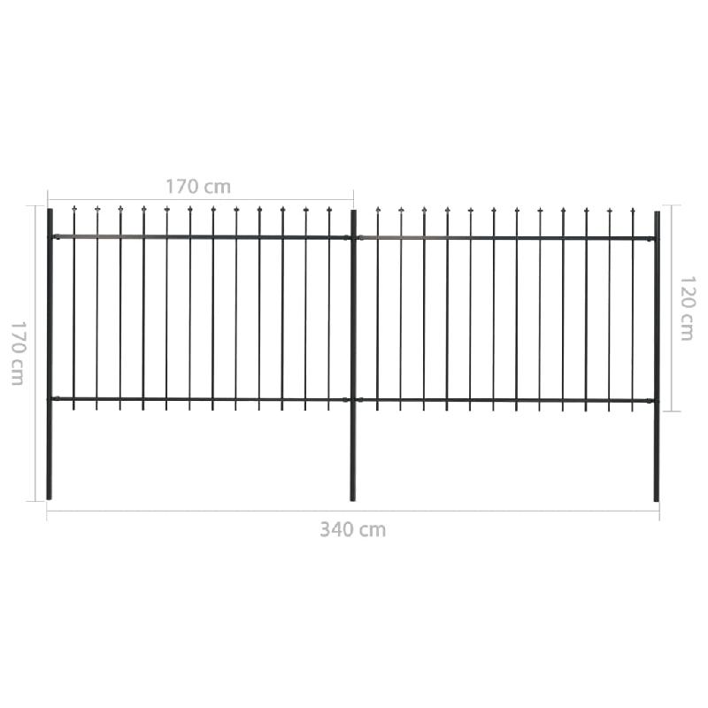 Vidaxl clôture de jardin avec dessus en lance acier 3,4x1,2 m noir 277621_4