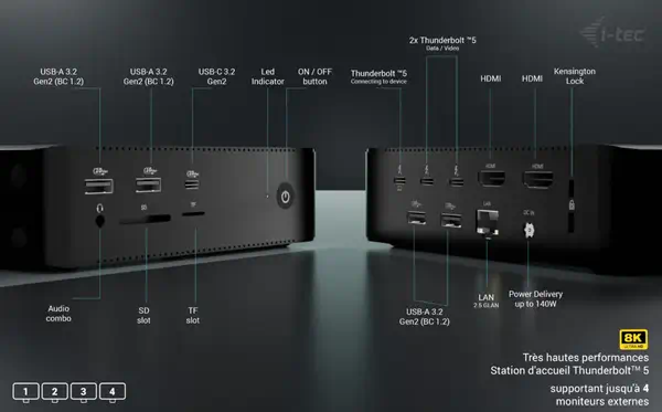 Thunderbolt5 Quattro Display Docking Station, 5x USB, 2.5 GLAN + Power Delivery 140W_4