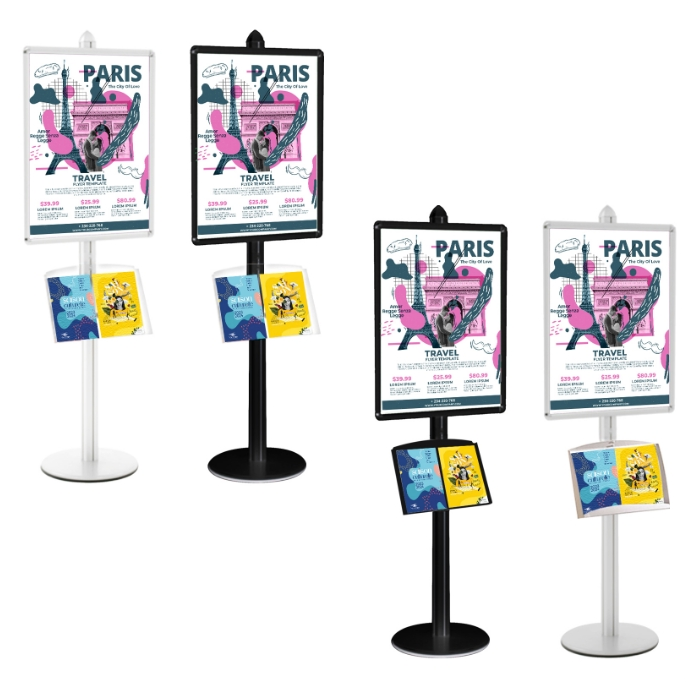 Présentoir Visual-Displays® NOIR - Cadre 60x80 cm et étagère Plexiglass inclinée pour 2xA4 - Réf : 214601NR_0