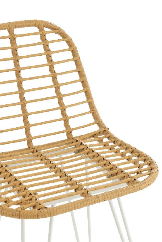 Chaise de bar jardin RAPHA - métal/piètement blanc - design art déco - assise en rotin_4