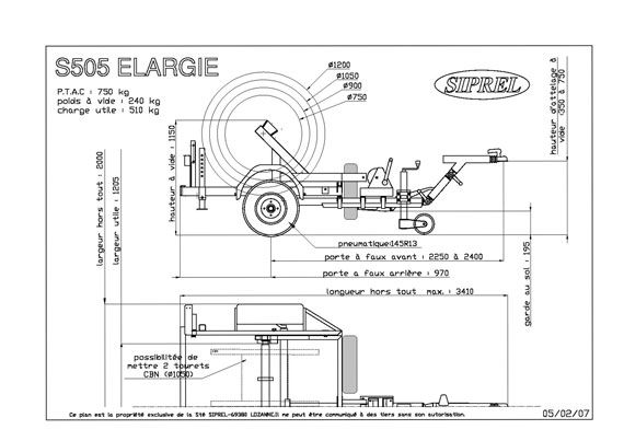 S 505 L - Remorque Porte-Touret SIPREL - Charge utile 510 Kg - ø 750 à 1400 mm - PTAC 750 Kg_4