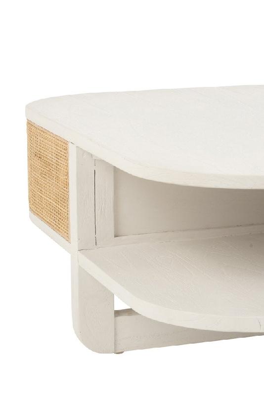 Table basse RARY en bois exotique blanc et rotin naturel - design avec niche de rangement - 50 kg de capacité portante_4