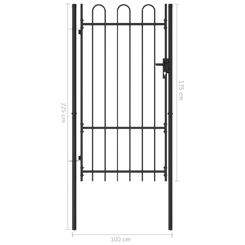 Vidaxl portillon simple porte avec dessus arqué acier 1x1,75 m noir 145743_4