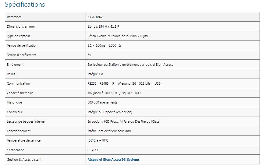 Lecteur biométrique VeinAccessII - Reconnaissance du réseau veineux de la paume - Contrôle d'accès sécurisé_4