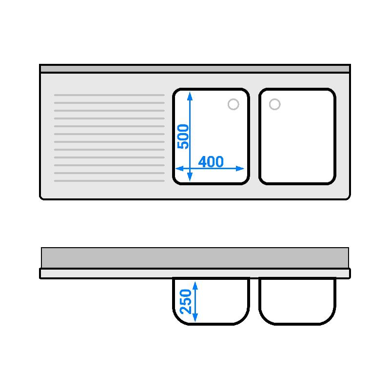 Plonge Inox 2 bacs sur placard avec passage lave-vaisselle - P 700 - GGM -_4