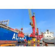 Grue sur barge autonome pour charges lourdes dans les ports